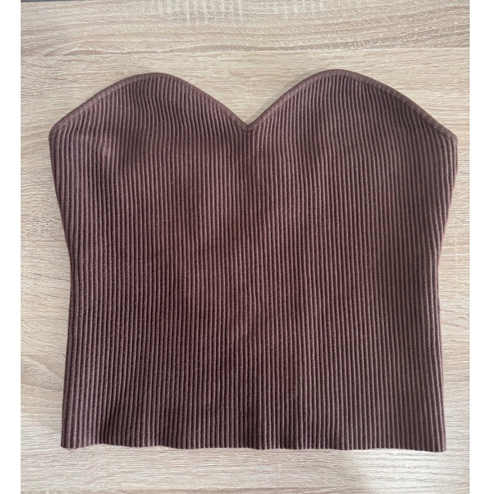 The Drop Ribbed Knit Sweetheart Neckline Tube Top Brown M Minimalist Chic